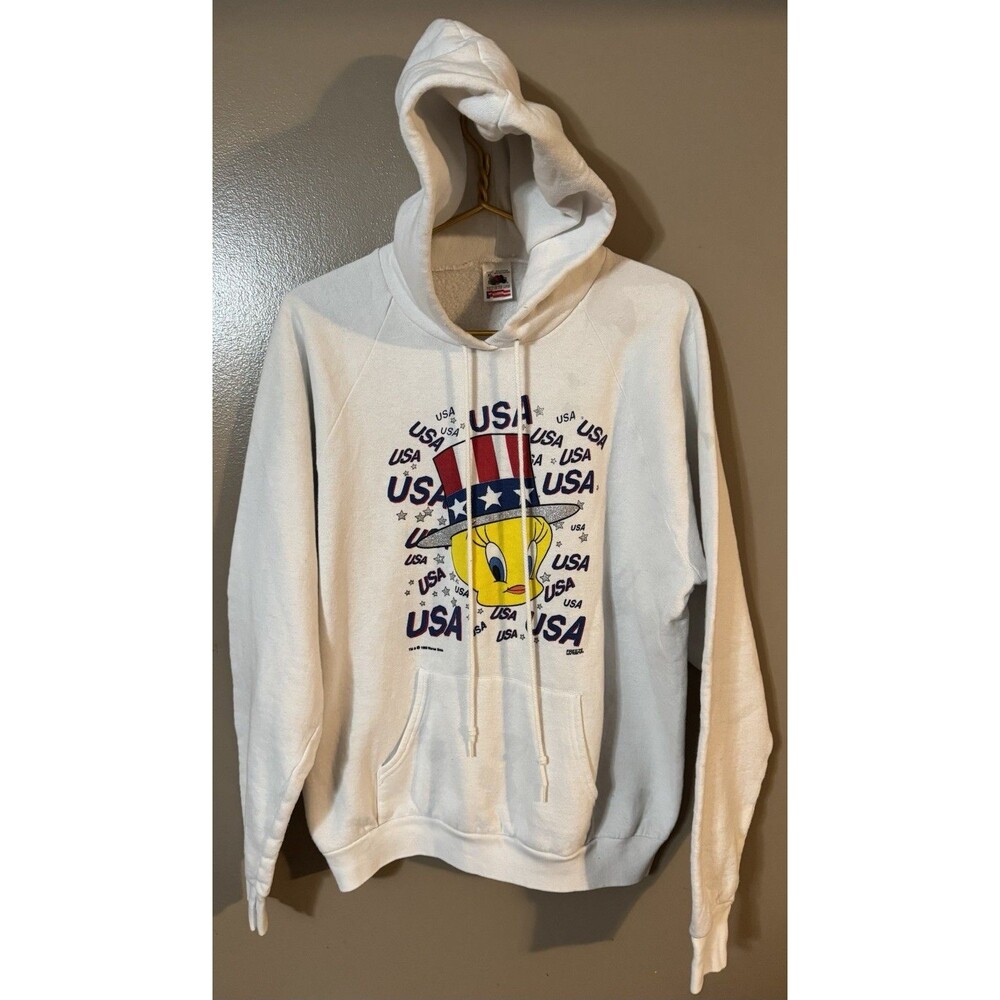 vintage looney tunes tweety usa hoodie sweatshirt 1995 xl made in usa